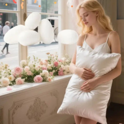 Taie d'oreiller en soie - LuxeUltime™ Blanc - Ma Couronne Curly